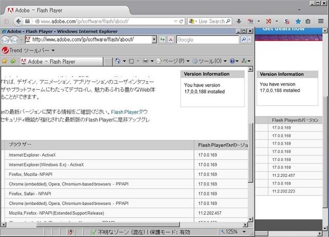Adobe Flash Player 17.0.0.188 のテスト。