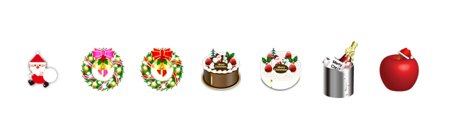 クリスマス・パーティー・ケーキ・リース・プレゼント・ギフトボックス・イラスト素材・商用無料・png