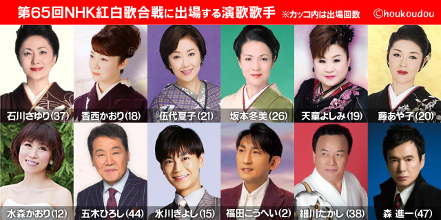 第65回NHK紅白歌合戦に出場する演歌歌手12人