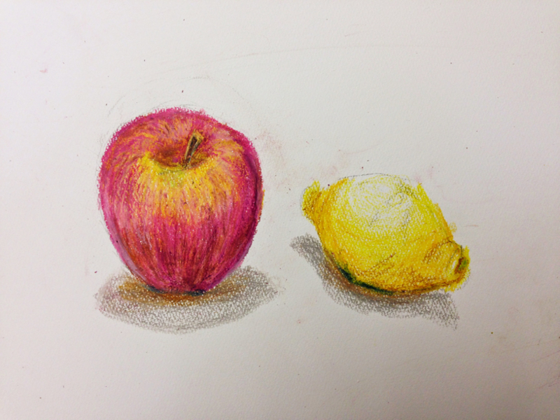 りんごとレモンの静物画